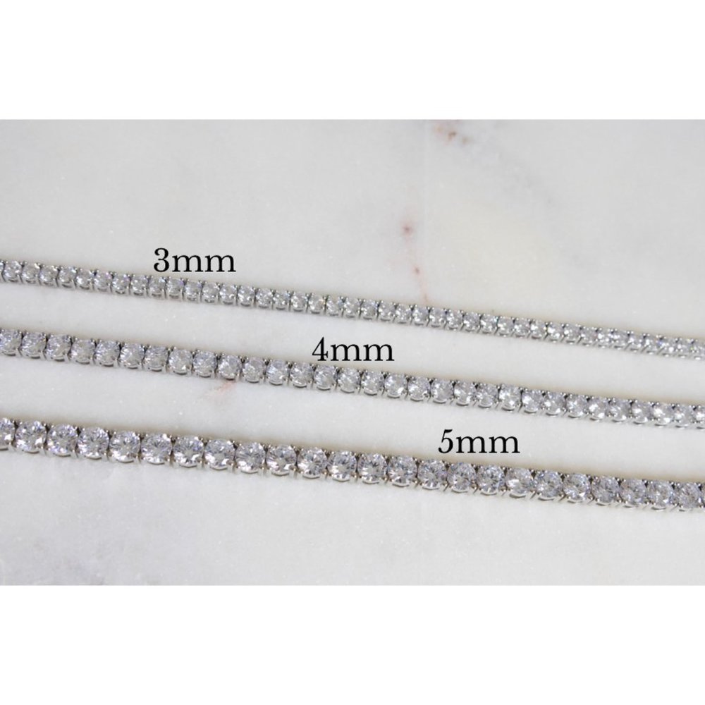 Diamond Tennis Necklace, Cubic Zirconia Tennis Necklace, 3mm-5mm Tennis Necklace - Picture 4 of 10